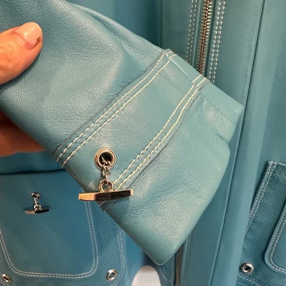 St. John Sport Blue Scuba Style Blue Leather Jacket Like New! - Picture 3 of 9